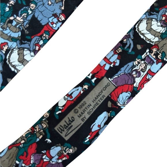 Vintage 1992 Schreter Where’s Waldo Black Patterned Silk Neck Tie EUC - Picture 3 of 7
